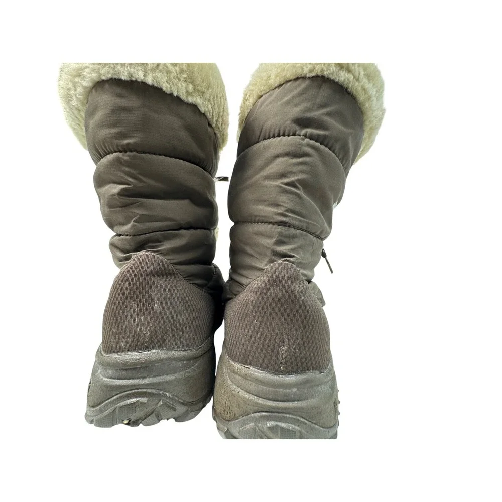 The North Face Nuptse Winter Boots Women's 6 Brown Faux Fur Trim Lace Up Quilted